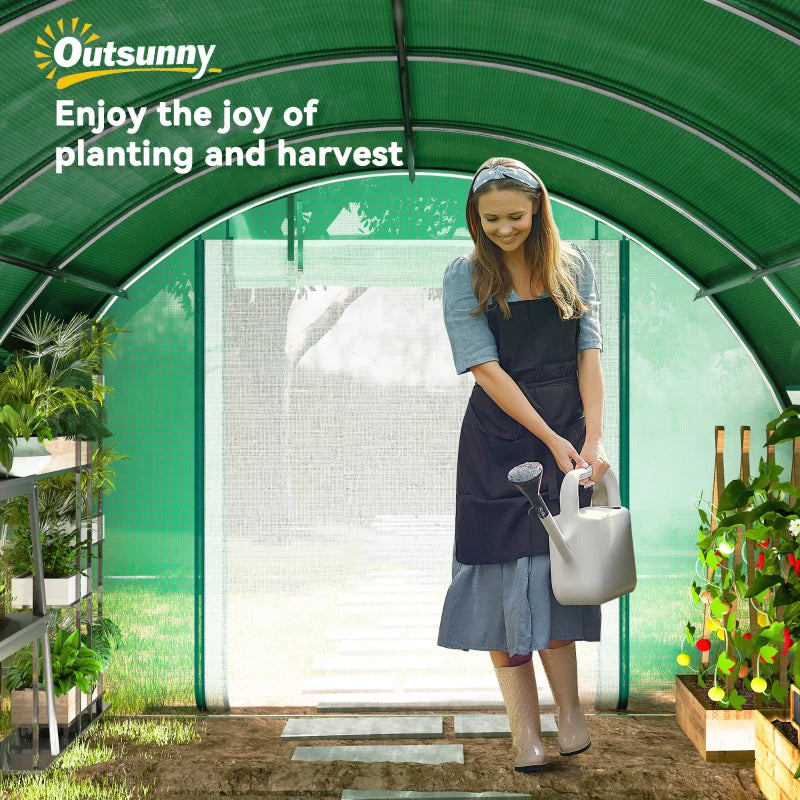 Walk-in Tunnel Greenhouse, Plant Hot House with Sunshade Net, Roll-up Mesh Sidewalls, 2 Doors, 10' x 13' x 6.5' , Green