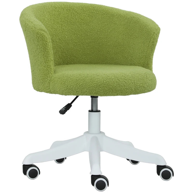 Armless Office Chair, Fluffy Computer Desk Chair with Adjustable Height, Swivel Wheels, Mid Back, Light Green