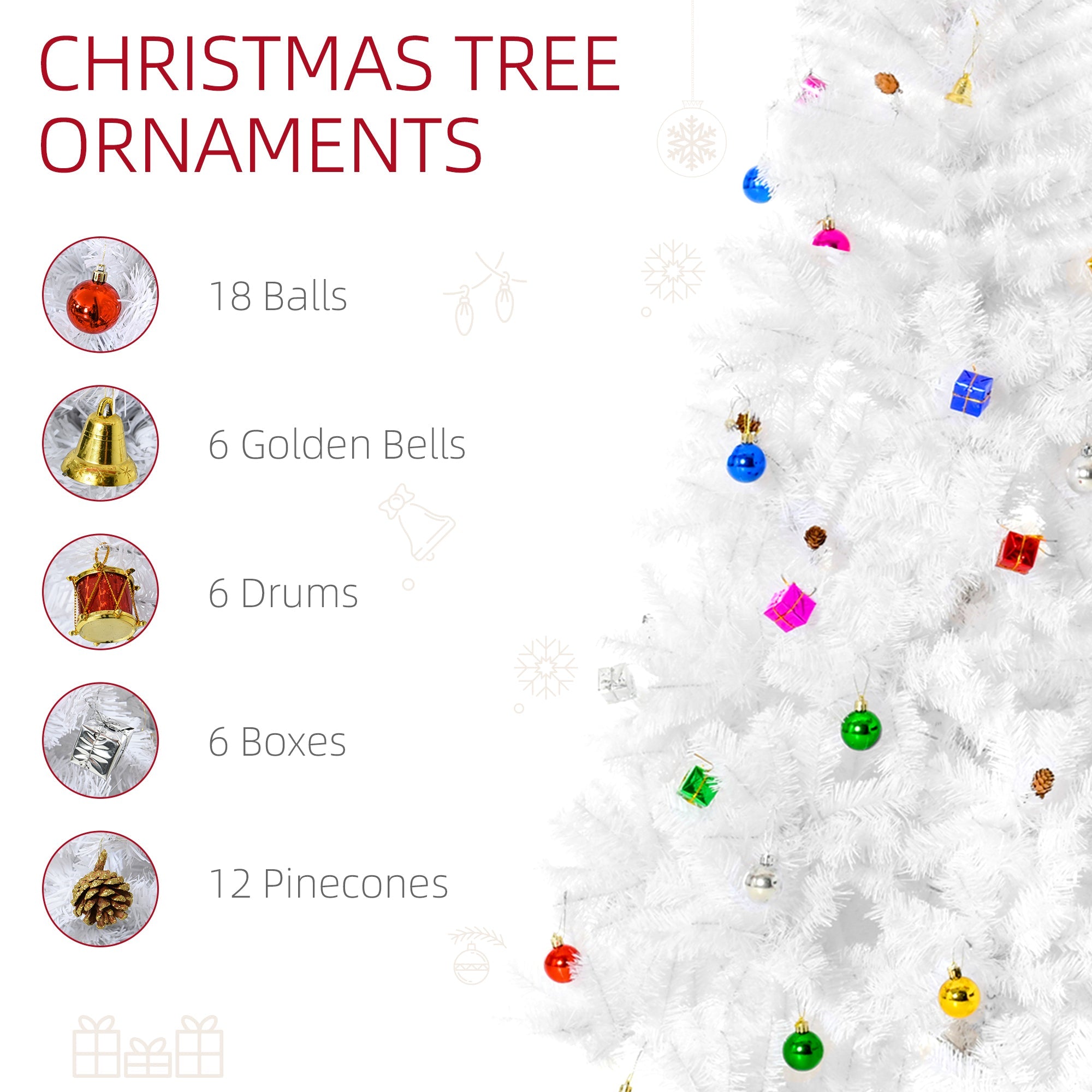 HOMCOM 6ft White Artificial Christmas Tree - Indoor Xmas Holiday Décor with Ornaments, Perfect for Festive Season