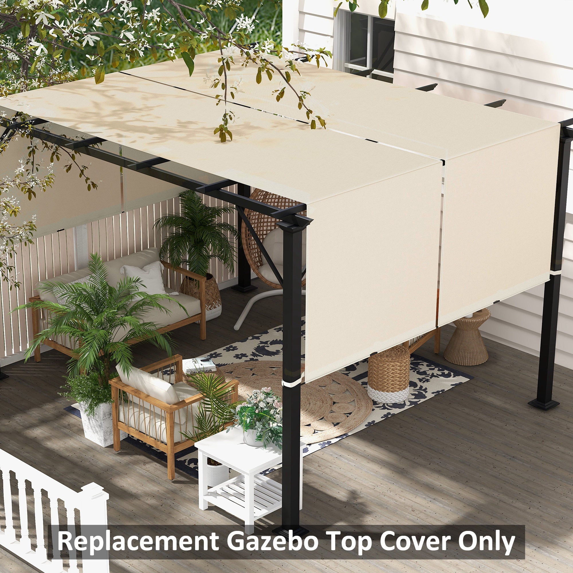 Outsunny 2 Pcs Pergola Replacement Canopy UV Protection Shade Cover for 10x10ft Pergola Khaki