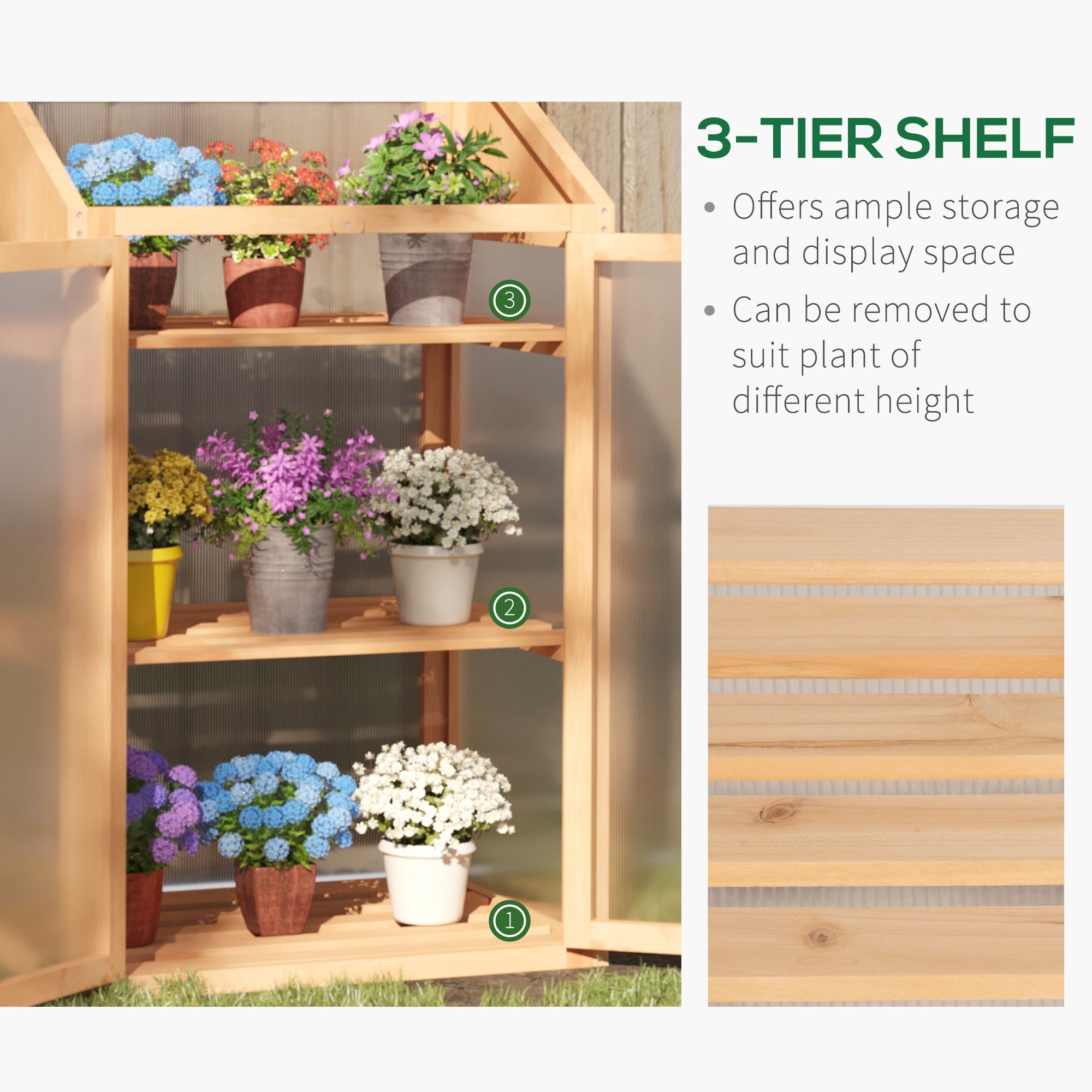 Outsunny 27.5"x19.75"x47.25" Wooden Cold Frame Greenhouse Raised Planter Bed Protection Openable Top 3 Shelves Brown
