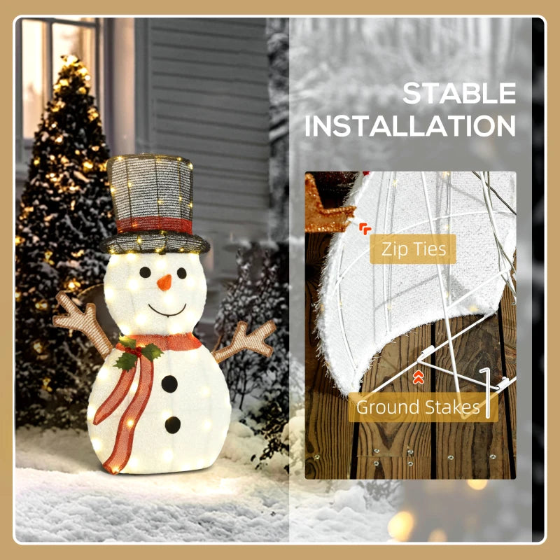 Light Up Snowman Yard Decoration, Lighted Snowman Christmas Decoration for Indoor and Outdoor, White