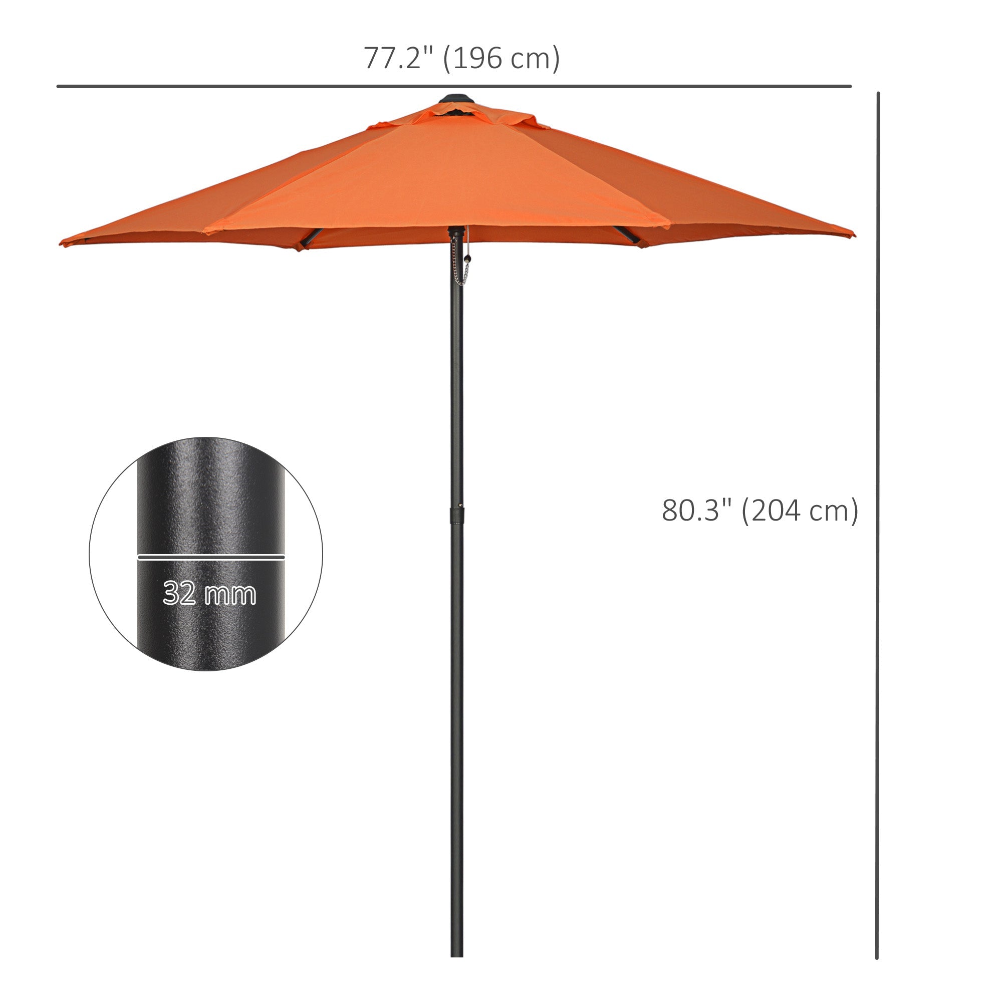 Outsunny 6.6FT Patio Umbrella, Outdoor Parasol with 6 Solid Ribs, Orange