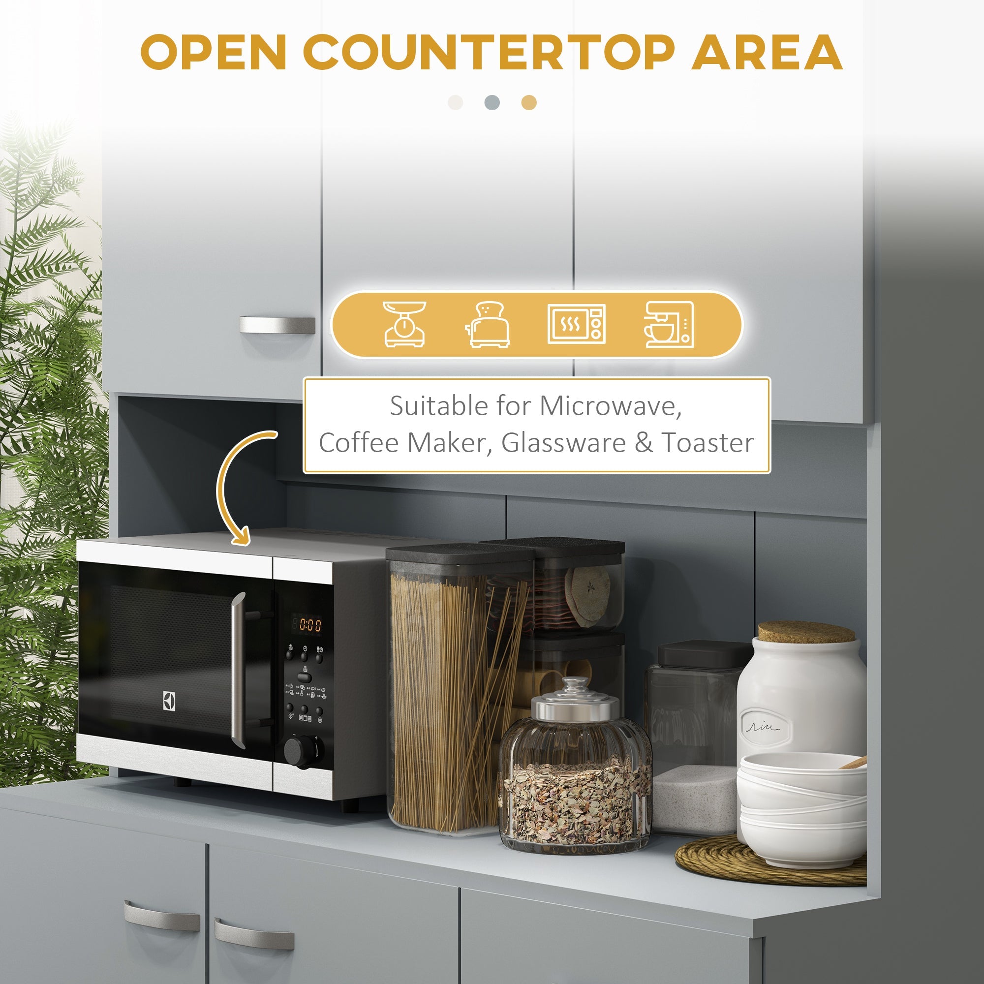 HOMCOM 71" Modern Buffet Hutch Freestanding Kitchen Storage Cabinets Drawer Microwave Counter Grey