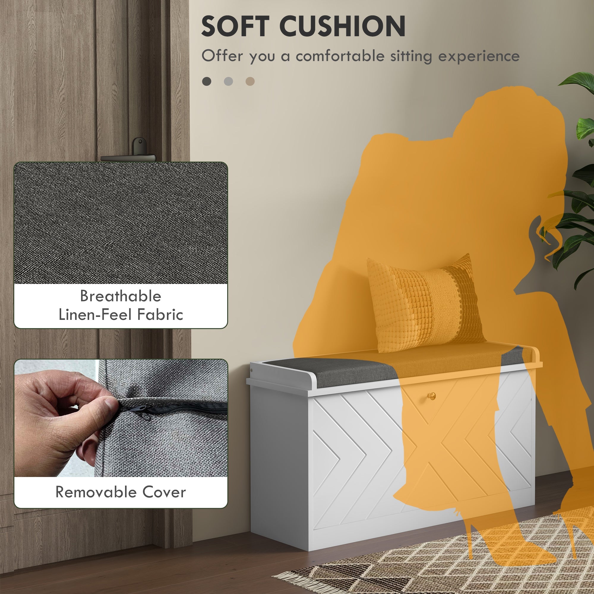 HOMCOM Entryway Shoe Bench with Storage Flip Drawer Adjustable Shelf for 8 Pairs Cushioned Hallway Bench White