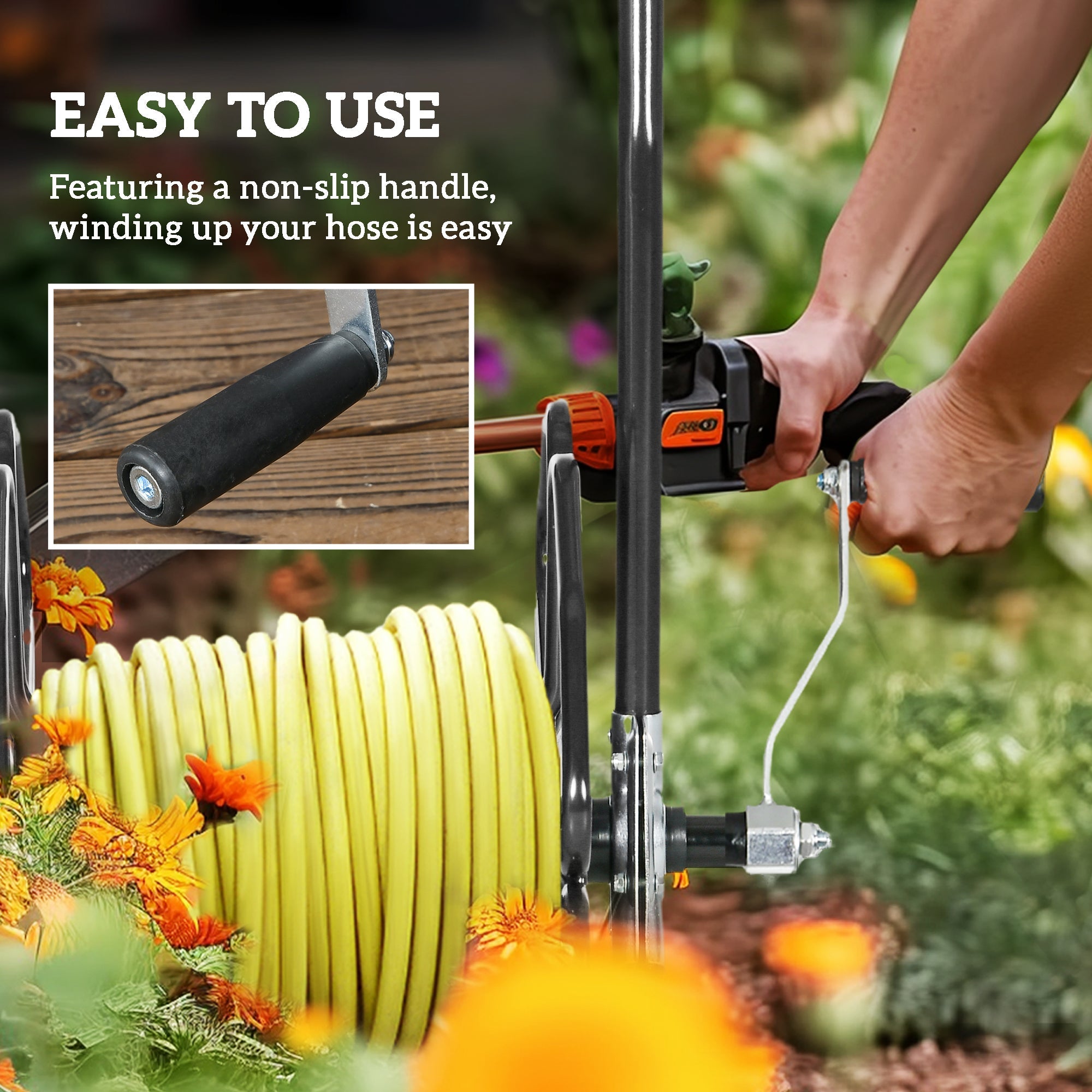 Outsunny 98 ft of 5/8" Hose Reel Cart (Hose Not Included), Garden Water Hose Carts with Wheels for Yard, Lawn, Black