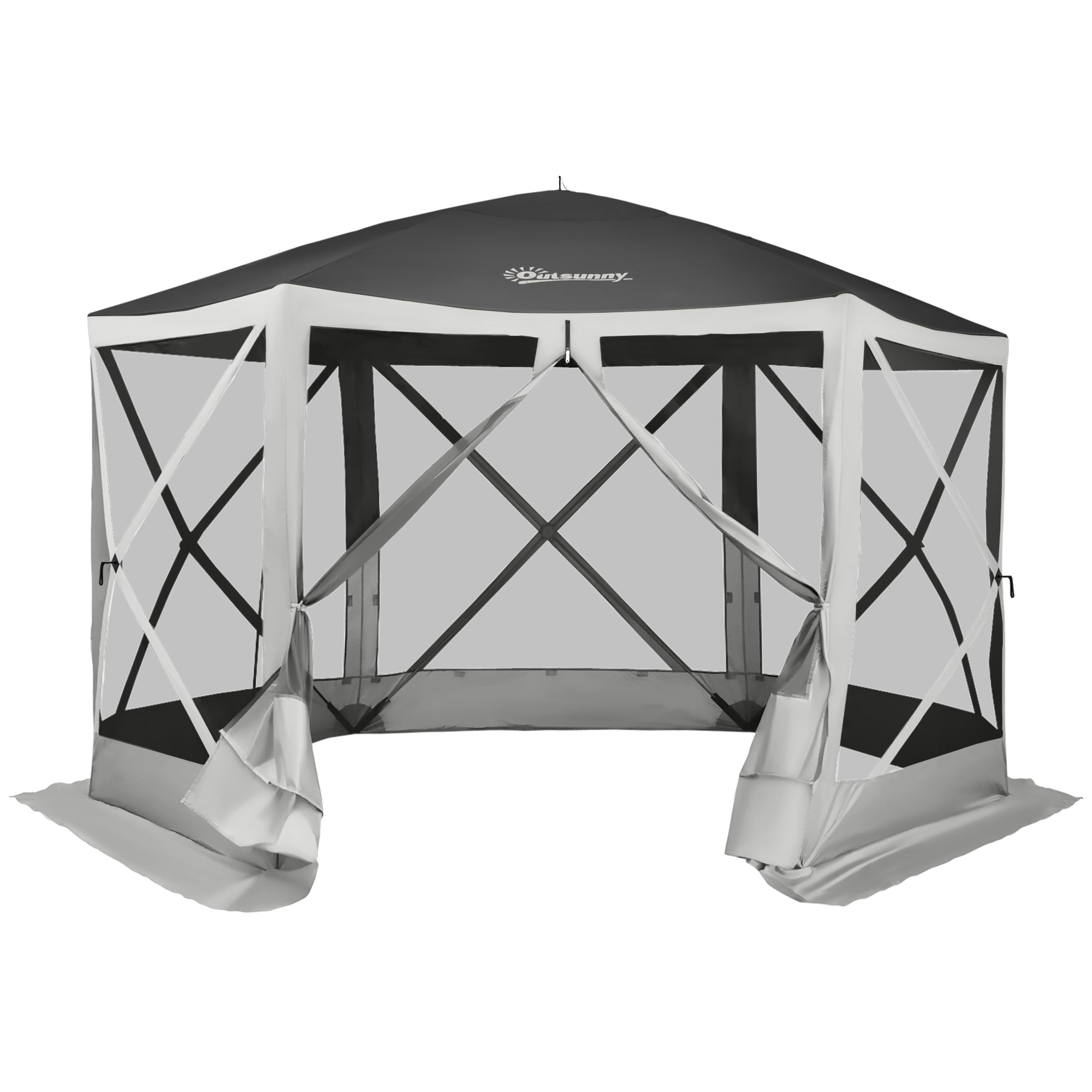Outsunny 12'x12' Pop Up Screen Tent Outdoor Camping Gazebo with Mesh Sidewalls Carry Bag Grey