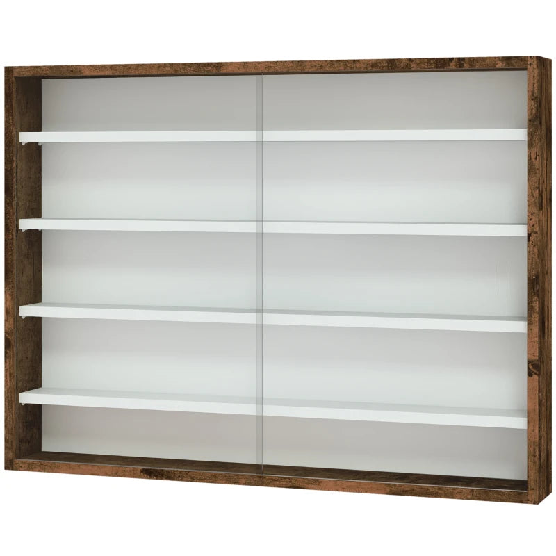 5-Tier Display Cabinet, Shot Glass Display Case, Glass Curio Cabinet with 2 Glass Doors and 4 Adjustable Shelves, Brown