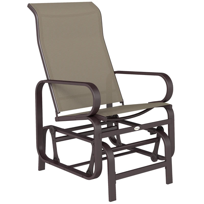 Patio Glider, Outdoor Glider Chair with Breathable Mesh Fabric for Patio, Yard, Porch, Brown