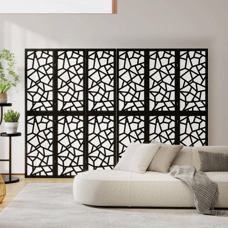 6 Panel Room Divider, 5.6 FT Lightweight Folding Privacy Screen with Geometric Pattern for Living Room, Bedroom, Black