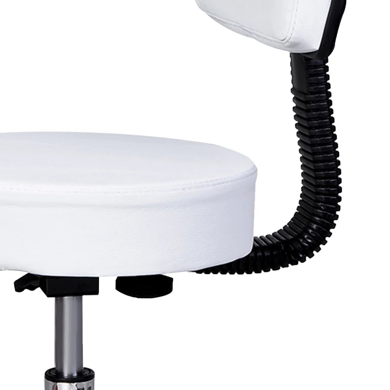 Adjustable Rolling Stool with Back, PU Leather Round Swivel Drafting Stool with Wheels for Kitchen, Salon Spa, Bar, Home Office, Massage, White