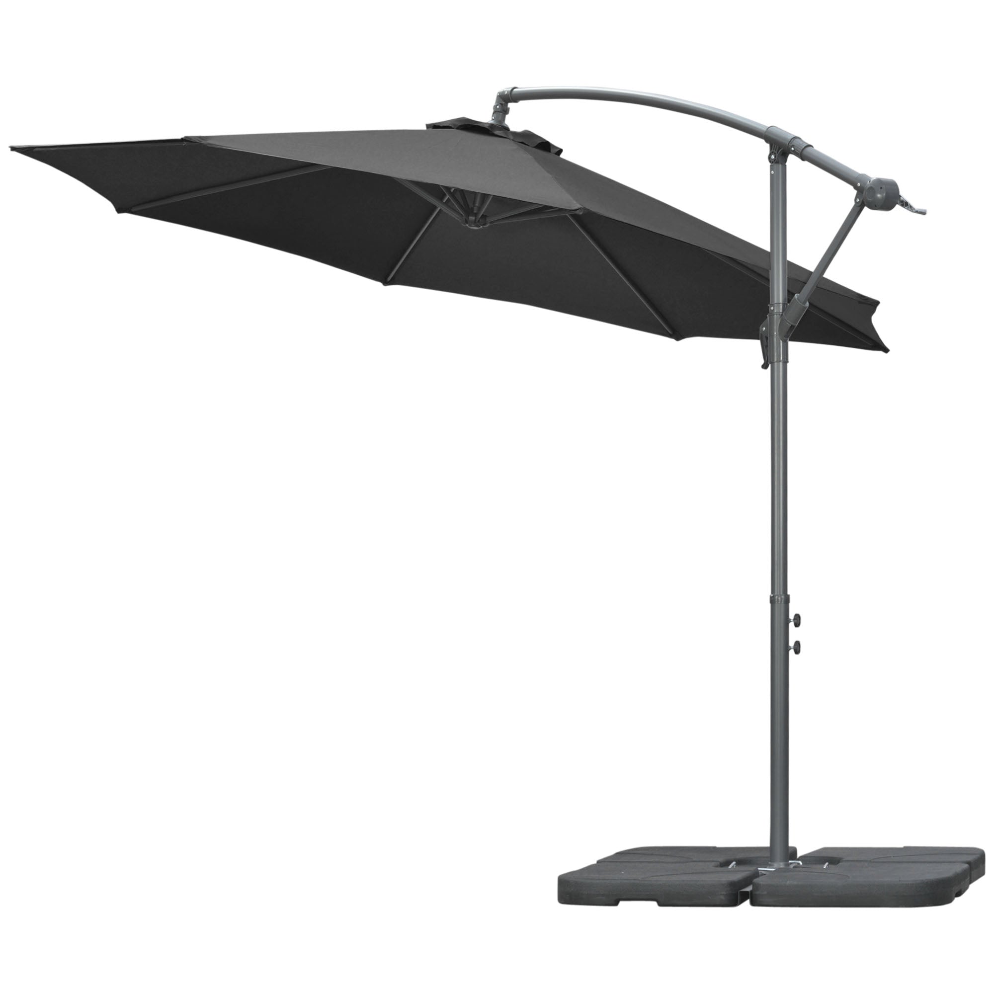 Outsunny Offset Patio Umbrella: 9.6ft Banana Cantilever Hanging Parasol with Base Crank Black