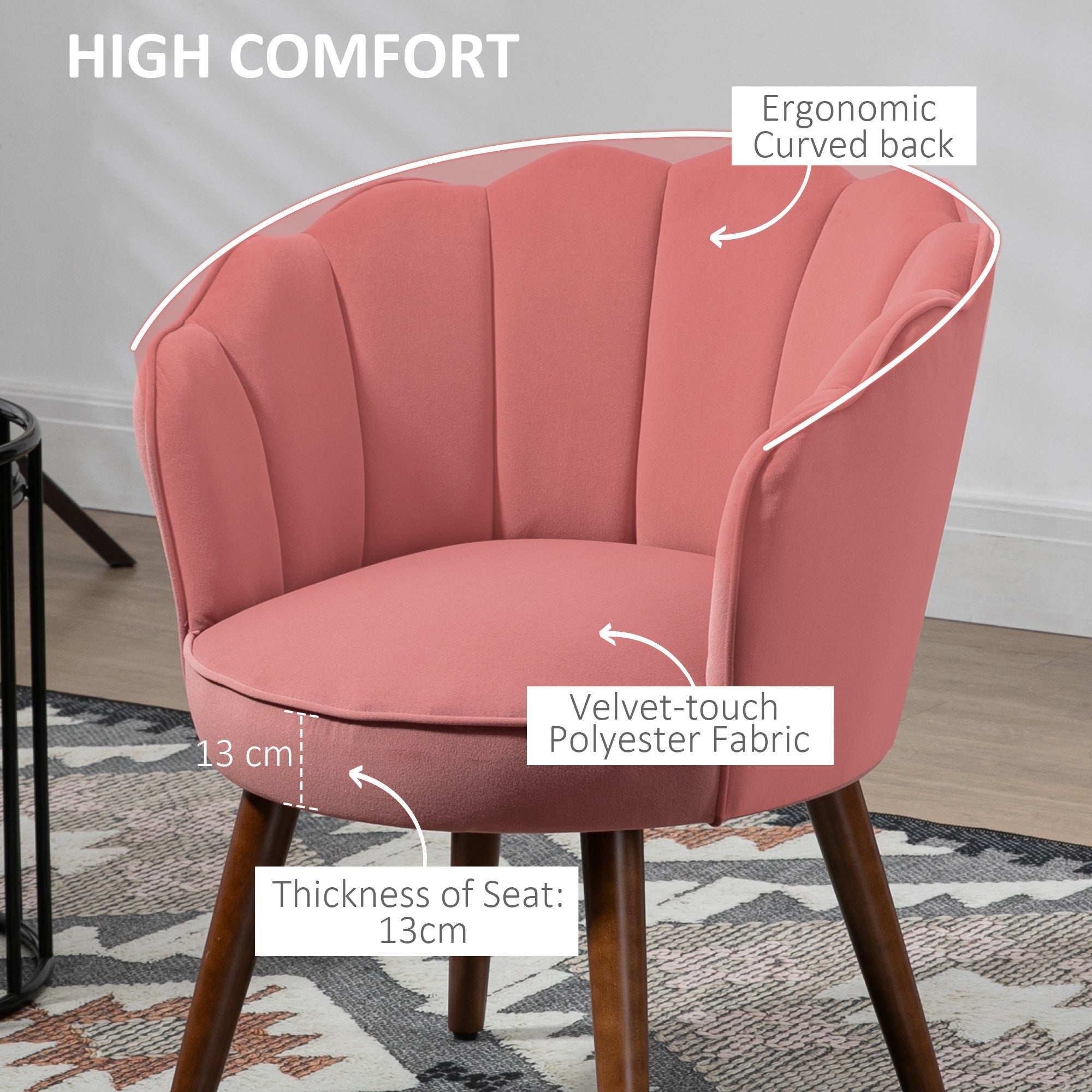HOMCOM Elegant Velvet Accent Chair: Leisure Club Chair with Wooden Legs, Pink Hue for Living Room, Bedroom