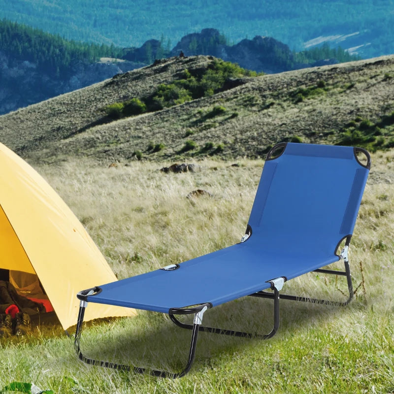 Outdoor Folding Lounge Chair, Steel Tanning Chair with Reclining Back, Breathable Mesh for Beach, Yard, Patio, Blue