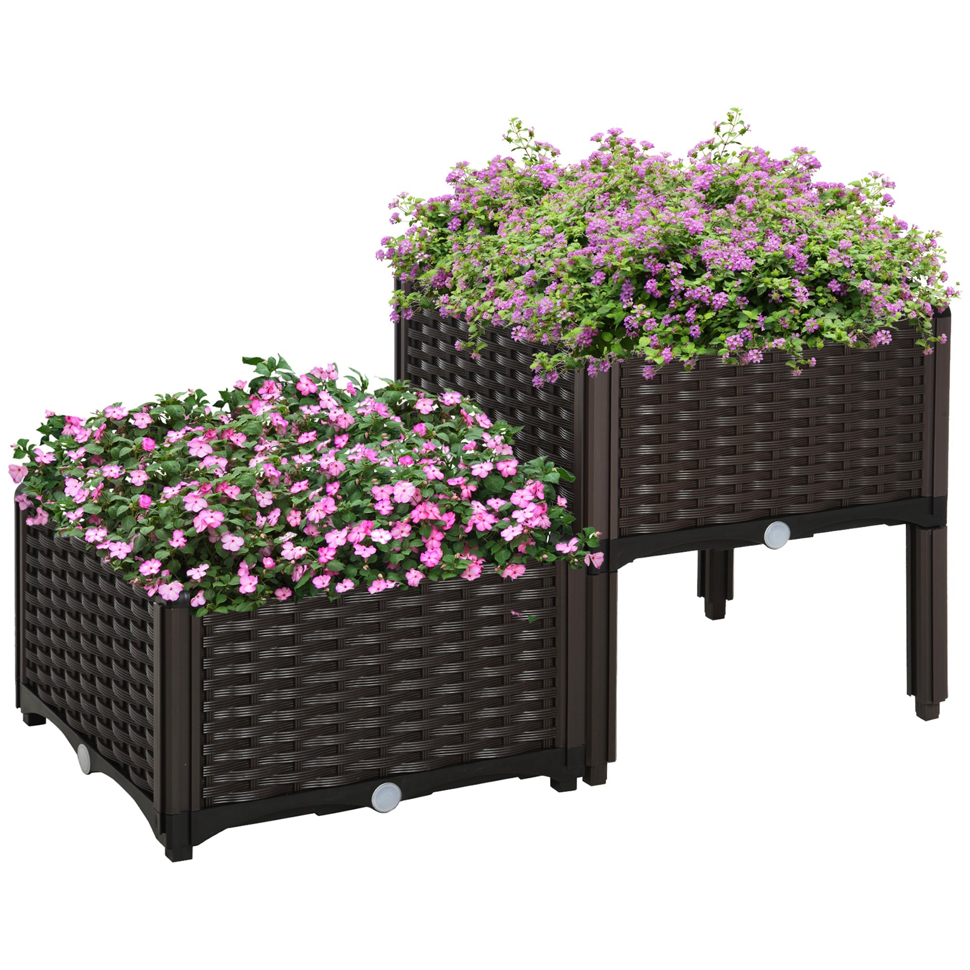 Outsunny 2pc Raised Garden Beds Durable PP Flower Vegetable Herb Grow Box Stand for Outdoor Gardening