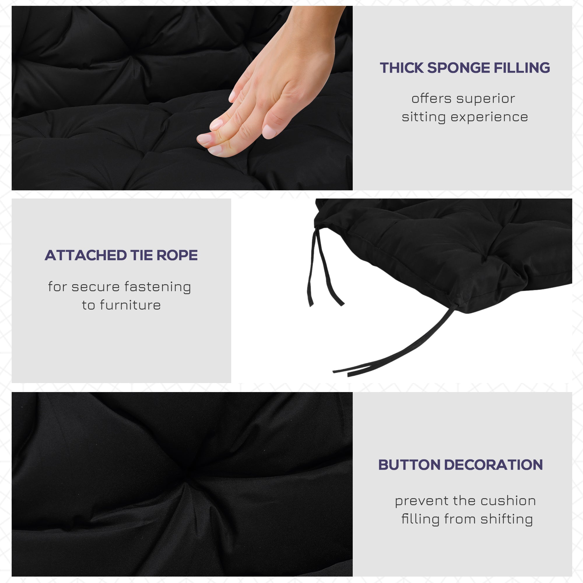 Outsunny Non-Slip Garden Bench Cushion 2 Seater Thick Pad Swing Chair Mat Replacement 39.25"x38.5" Black