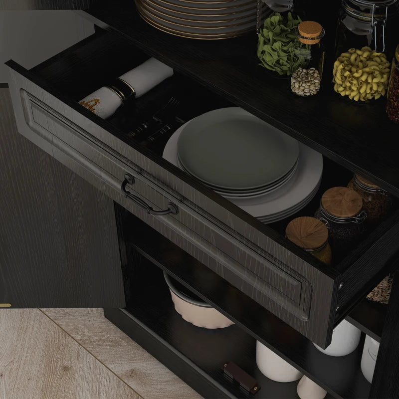71" Freestanding Kitchen Pantry with 4 Doors and 2 Cabinets, Tall Storage Cabinet for Kitchen, Distressed Black