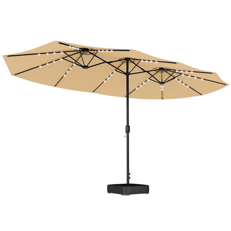 Double-sided Patio Umbrella with Base Included & 48 LED Lights 15ft Khaki