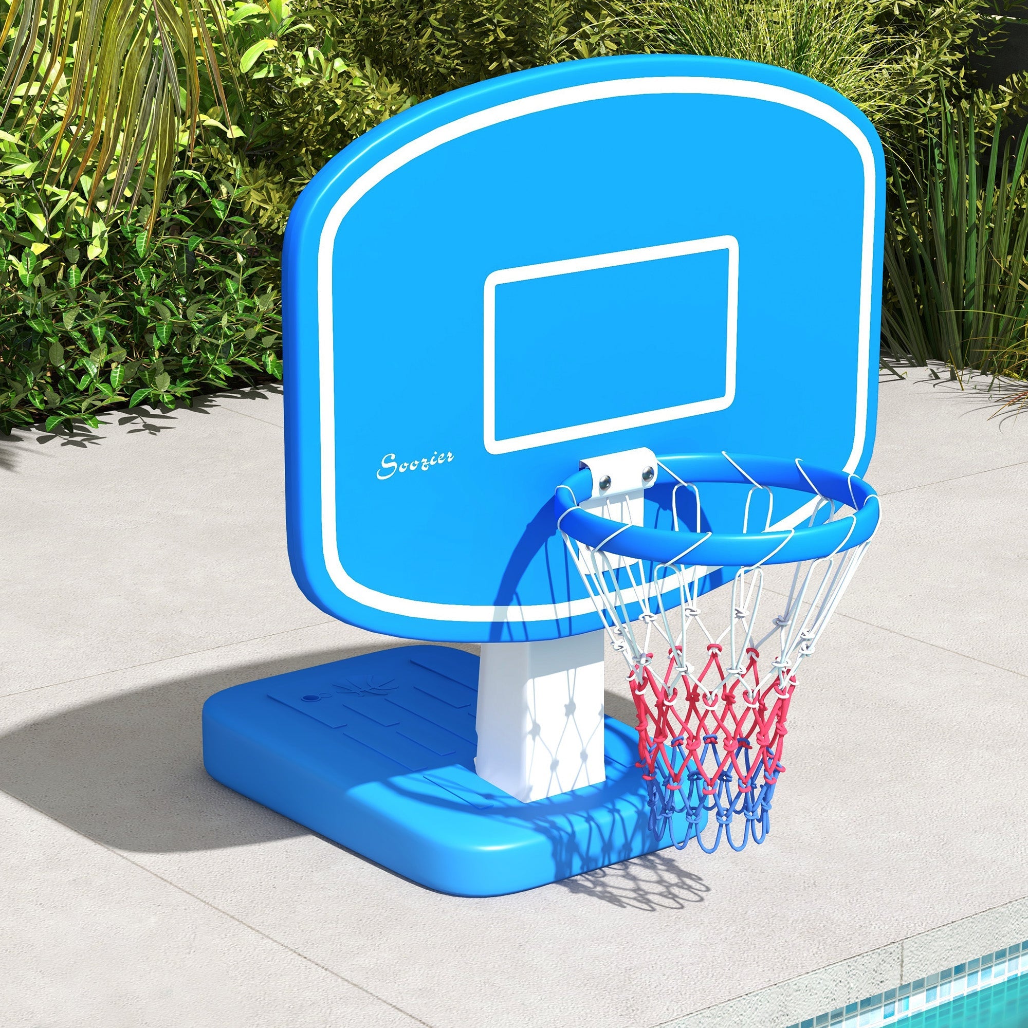 Soozier 2-in-1 Pool Basketball Hoop Poolside & Volleyball Set, Portable Basketball Hoop with Fillable Base