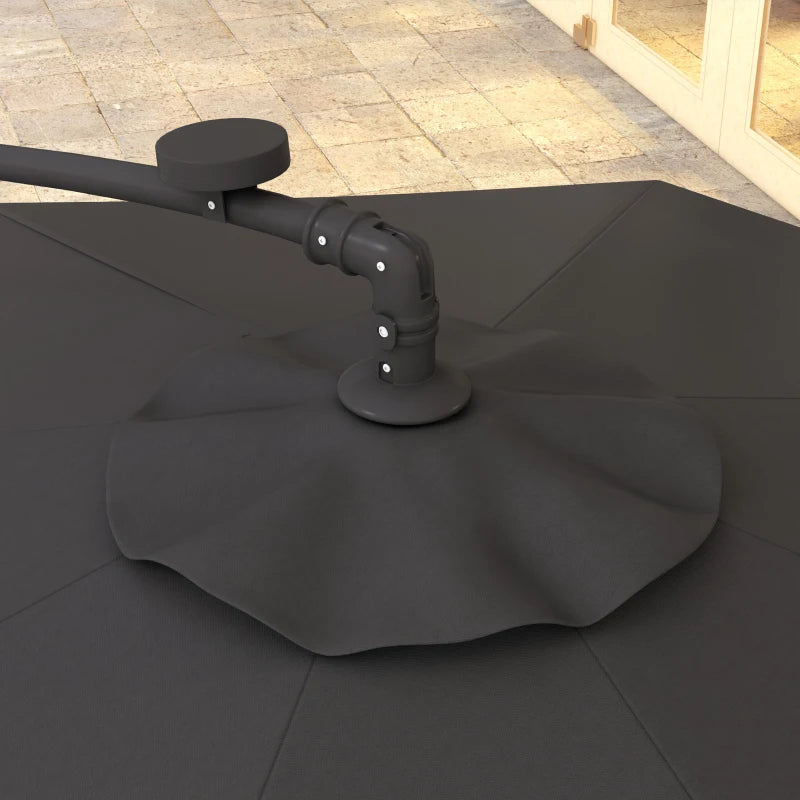 9.5' Offset Patio Umbrella Garden Parasol with Solar LED Lights and Weights, Dark Grey