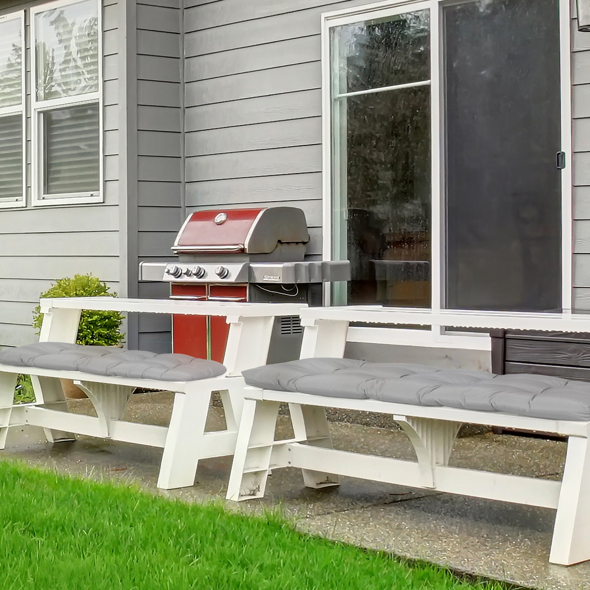 Outsunny Cozy Comfort: 2-Piece Patio Bench Cushion Set, Replacement Outdoor Loveseat Seat Pad, Gray, 43" x 19" x 3"