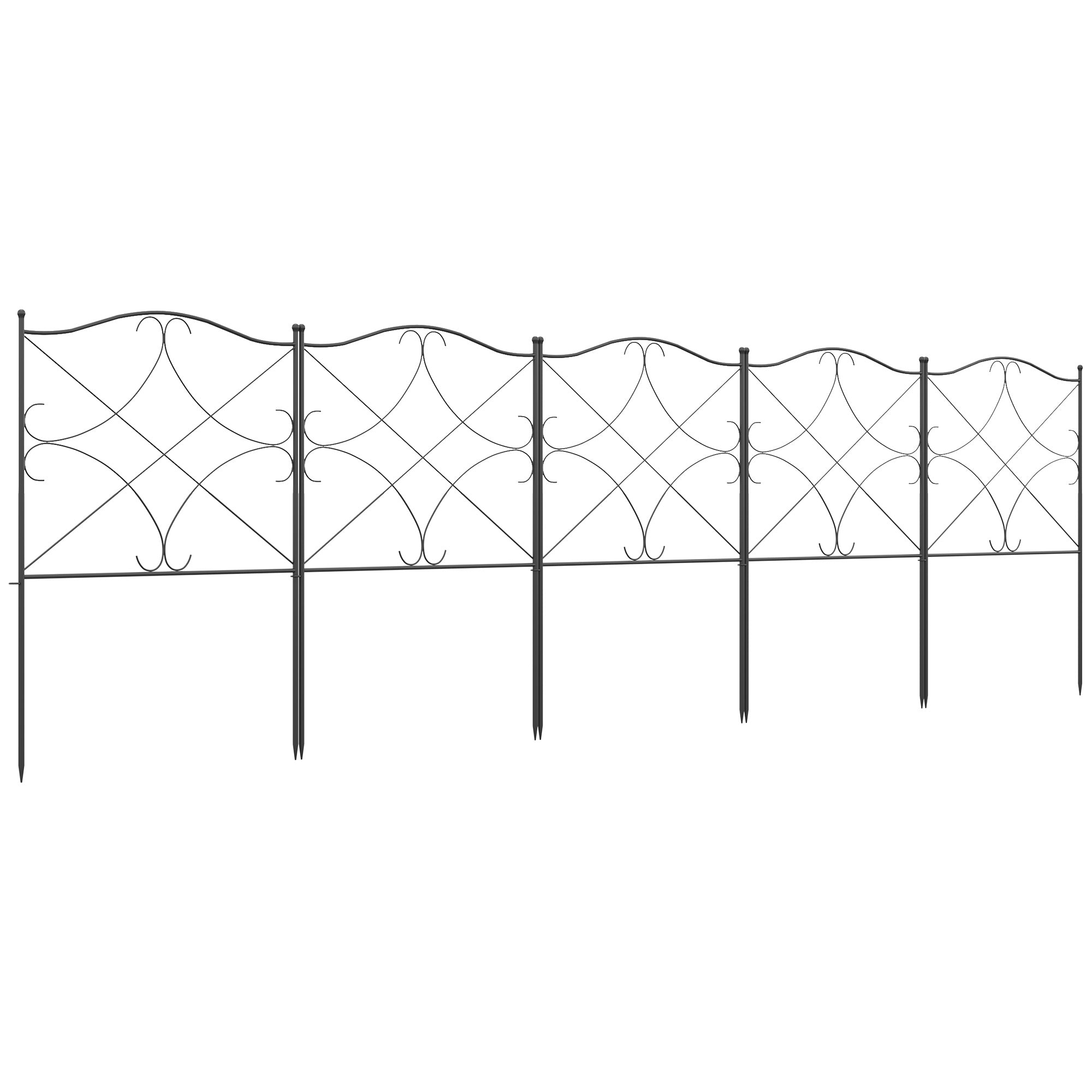 Outsunny 5-Pack Decorative Garden Fencing Linear 10-Feet Rustproof Metal Wire Border Panels 24 x 31-Inch Black