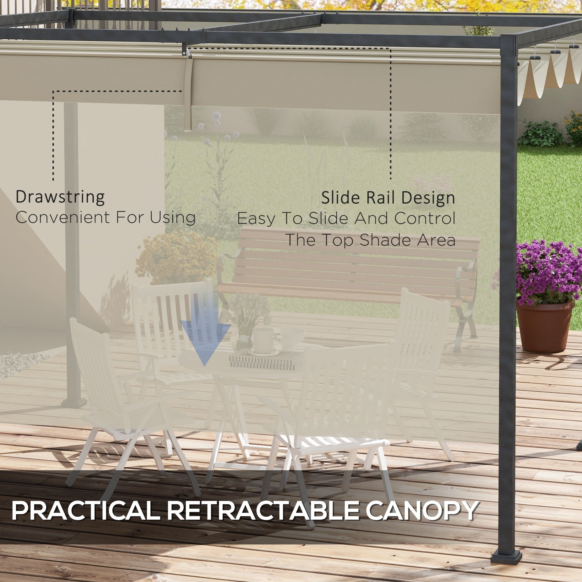 Outsunny 10' x 7' Patio Pergola with Retractable Canopy, Outdoor Sun Shelter, Yard Shade, Cream White