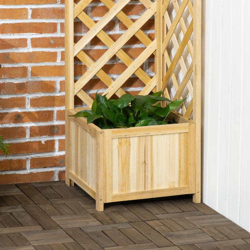 Raised Garden Bed Wood Planter with Trellis for Vine Climbing, 16" x 16" x 57", Natural