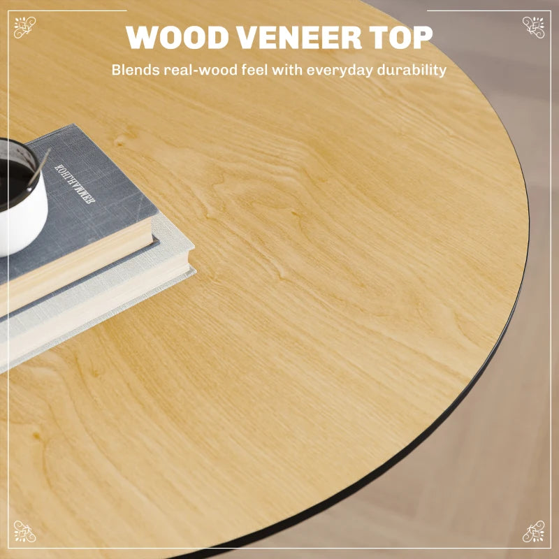 Round Table for 2, 40.2 Inch Bar Height Pub Table with Steel Frame, Non-Slip Base for Living Room, Kitchen, Natural Wood