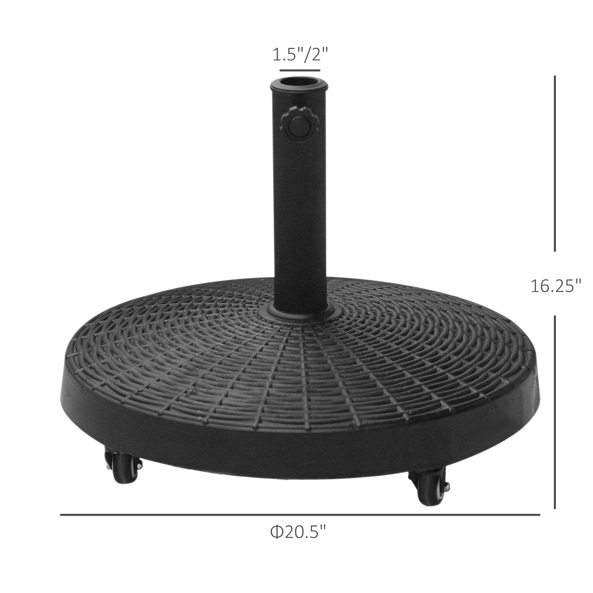 Outsunny Resin Patio Umbrella Base 20.5" Round Outdoor Parasol Stand with Braked Wheels Offset Garden Holder