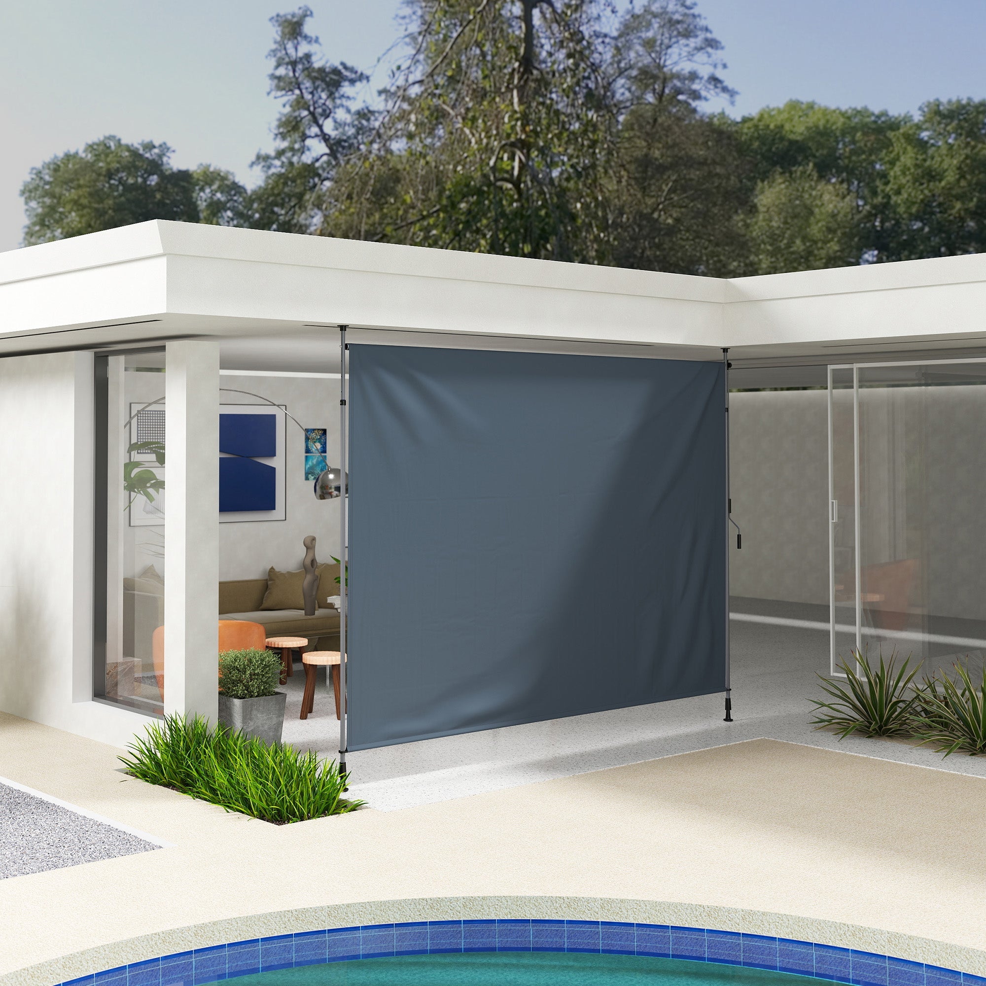 Outsunny 11.5' x 10' Manual Retractable Patio Awning, Outdoor Privacy Screen with UPF30+ & Water-Resistant Fabric, Dark Grey