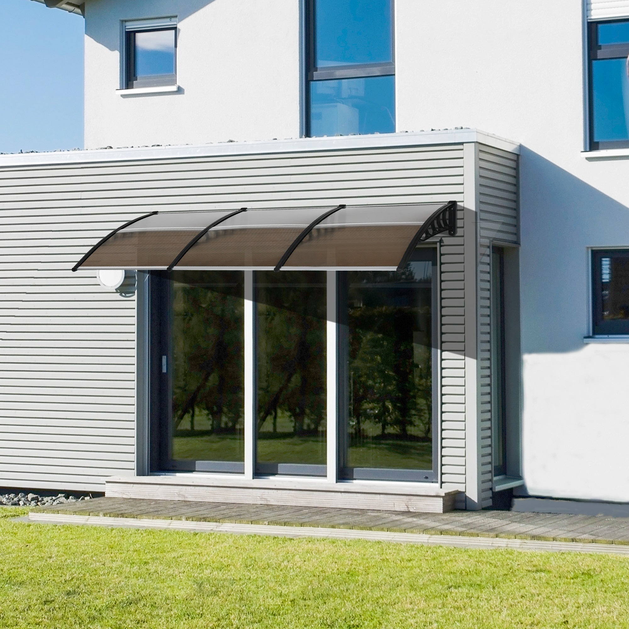 Outsunny UV Protection Awning: 119.3"x37.8" Polycarbonate Front Door Patio Shade Canopy for Outdoor Coverage, Brown