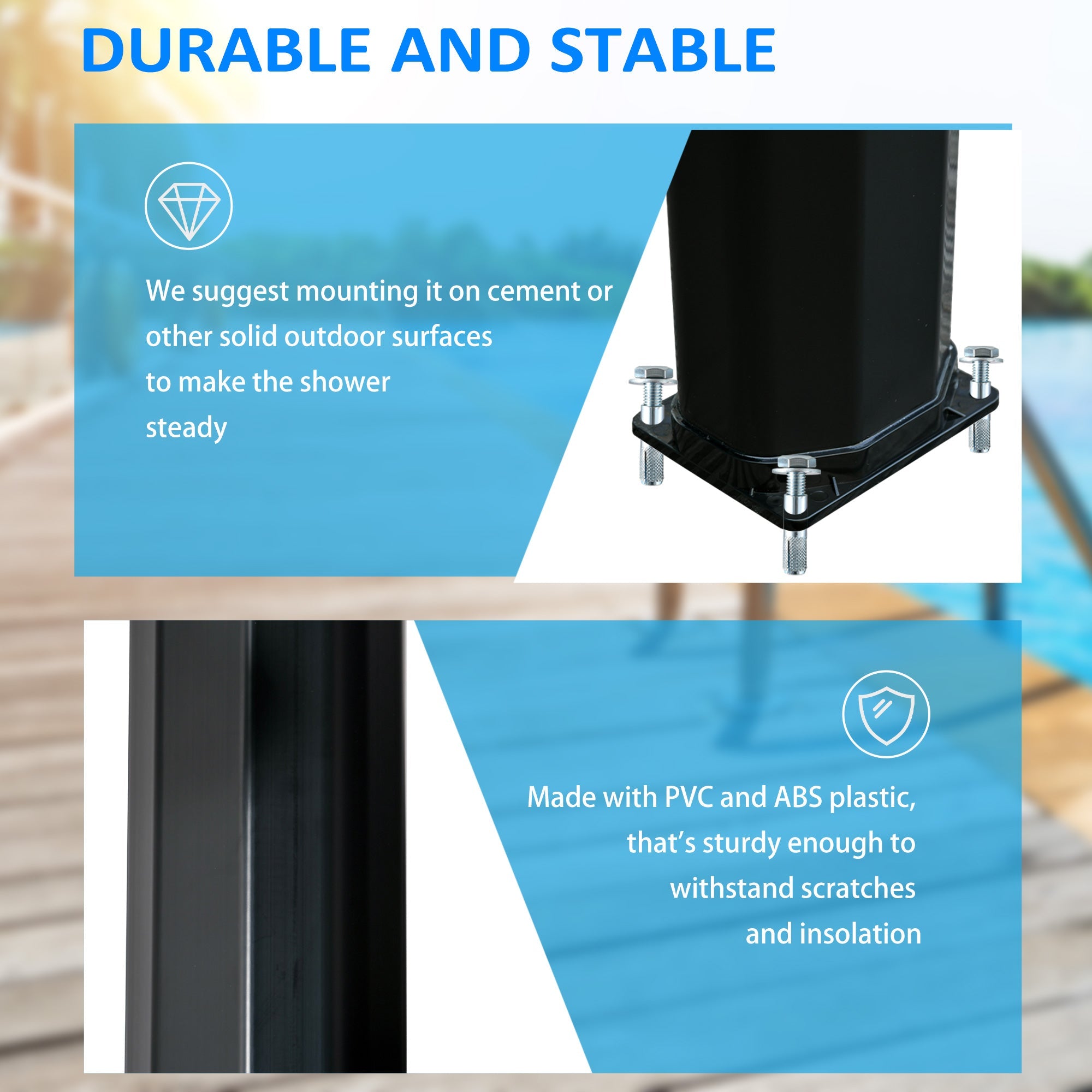 Outsunny Outdoor Solar Shower 7ft with 360 Rotating Head Foot Faucet Adjustable Temperature Pressure Black