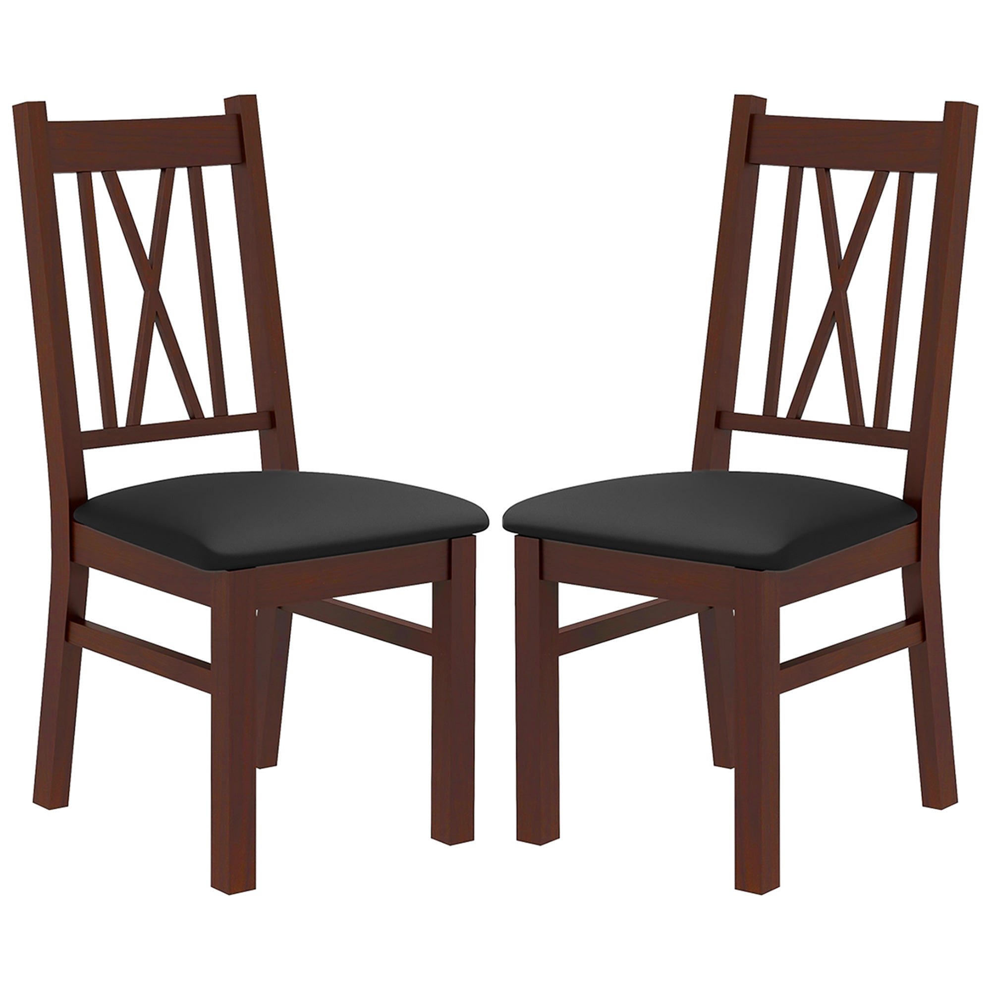 HOMCOM Rustic Farmhouse Dining Table Chairs - Set of 2, Pine Wood with PU Leather Cushion for Living Room, Bedroom