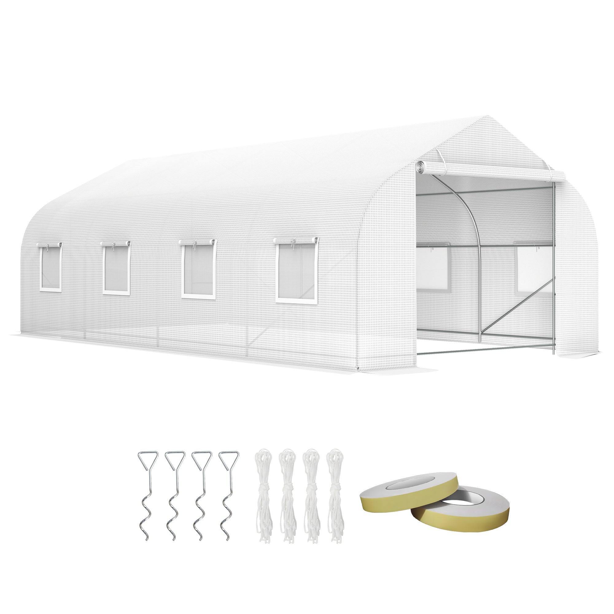 Outsunny Walk-in Greenhouse 20x10x7ft Sturdy Outdoor Plant Growth Tunnel Warm Seed Shed with Dual Anchors White