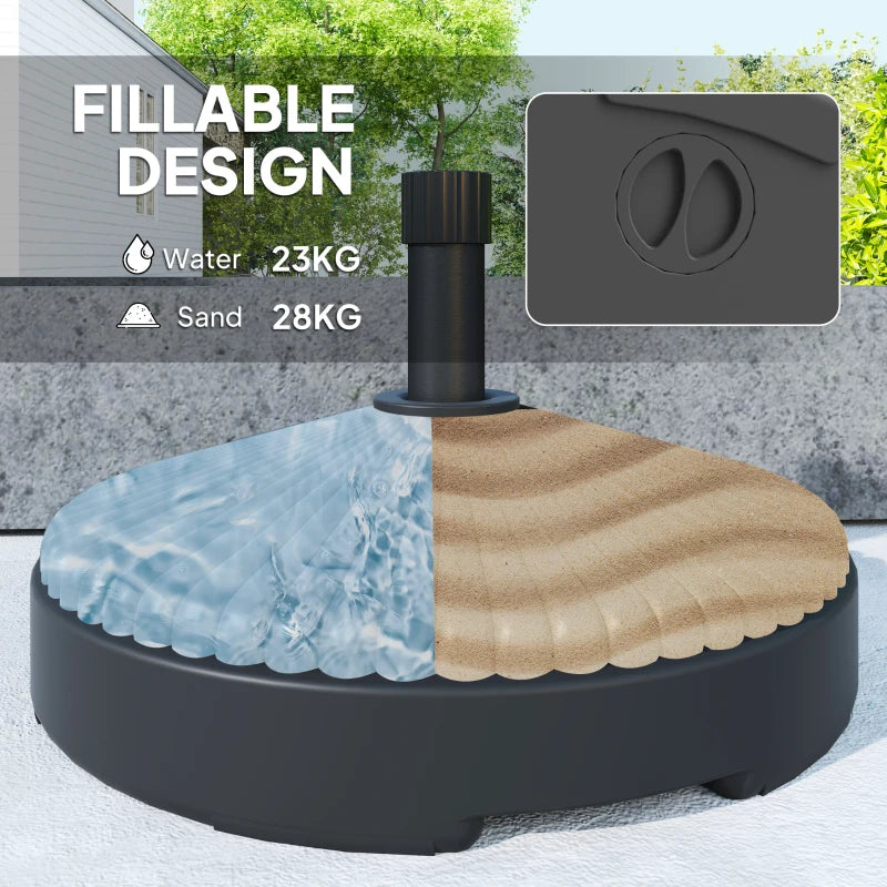 Round Plastic Patio Umbrella Base Parasol Holder Outdoor Umbrella Stand, Filled Up to 62lbs with Sand or 51lbs with Water for Garden, Poolside, Black