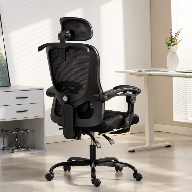 Office Chair, Ergonomic Mesh Computer Desk Chair with Adjustable Headrest, Lumbar Support, Black