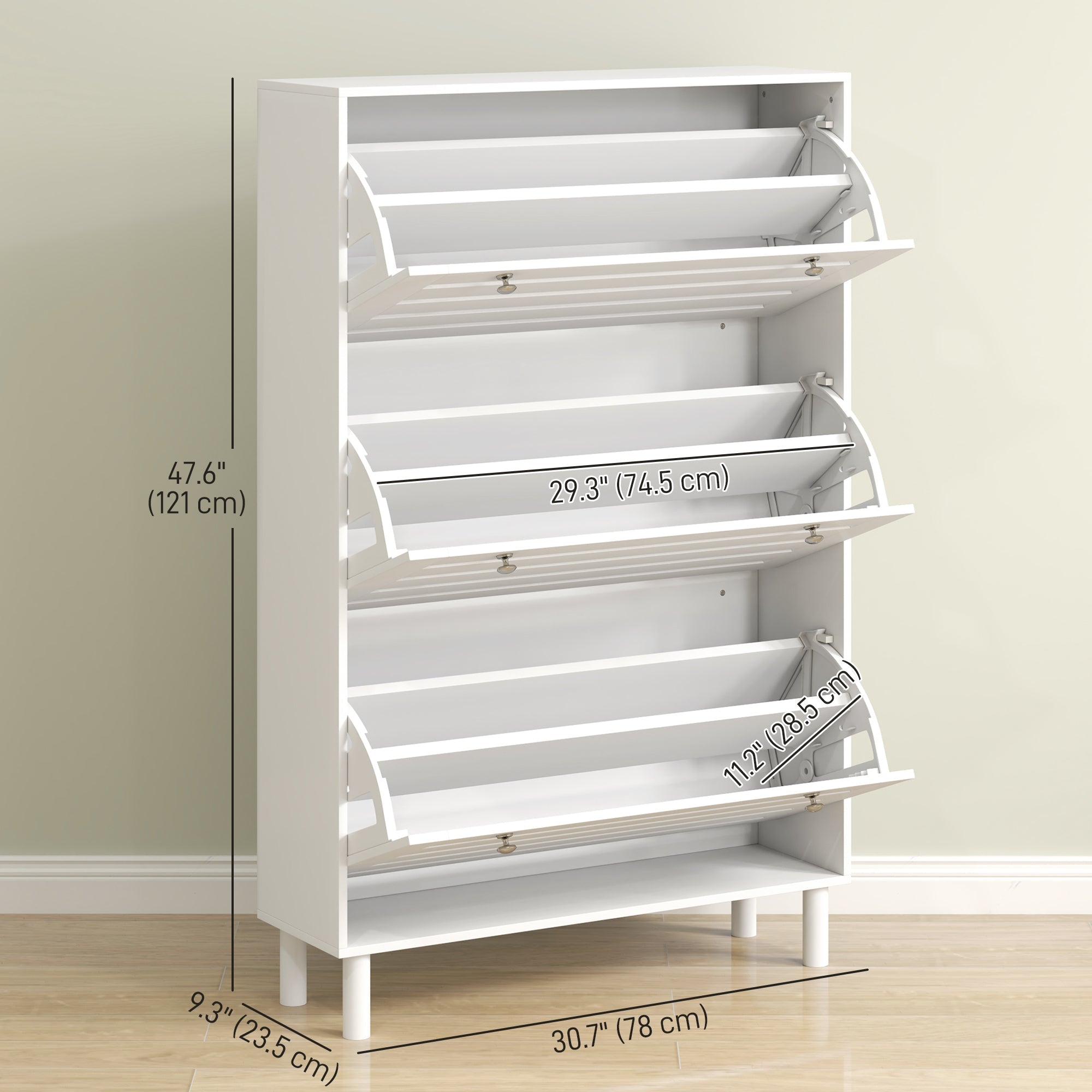 HOMCOM Narrow Shoe Storage Cabinet, 3 Flip Drawers, Adjustable Shelves, 24 Pairs Capacity, White