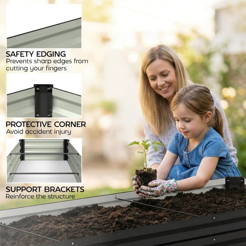 8'x2'x1' Galvanized Raised Bed, Large Elevated Planter Box for Growing Flowers, Herbs and Vegetables, Black