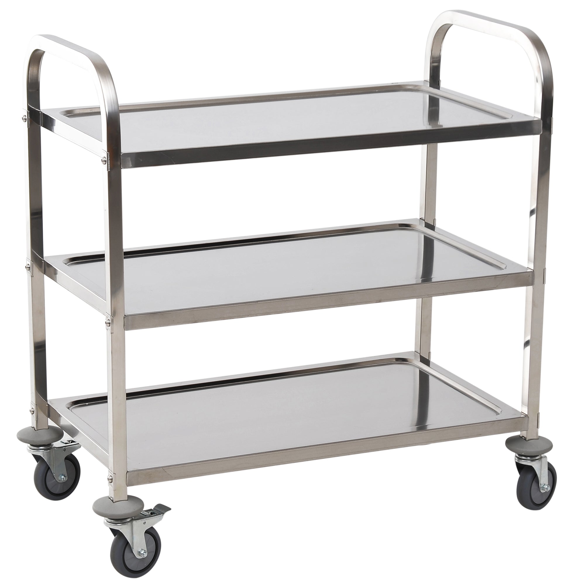 HOMCOM 33" Stainless Steel Utility Cart: 3-Tier Rolling Kitchen Trolley & Medical Lab Equipment Island with Storage