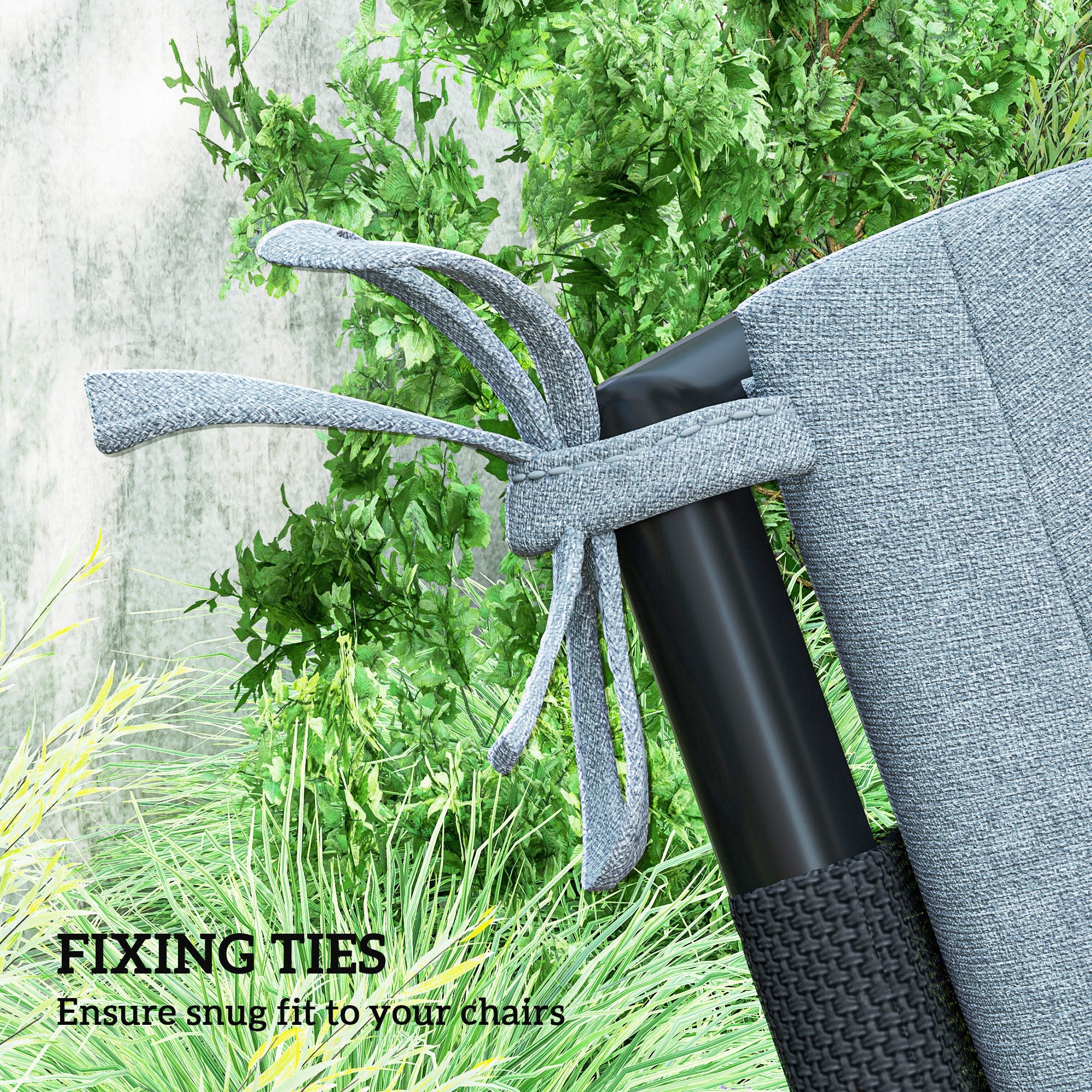 Outsunny Outdoor Cushions Set of 2 for Dining Chairs, Seat Cushions with Back, Fade-Resistant Yarn-Dyed Polyester, Light Grey