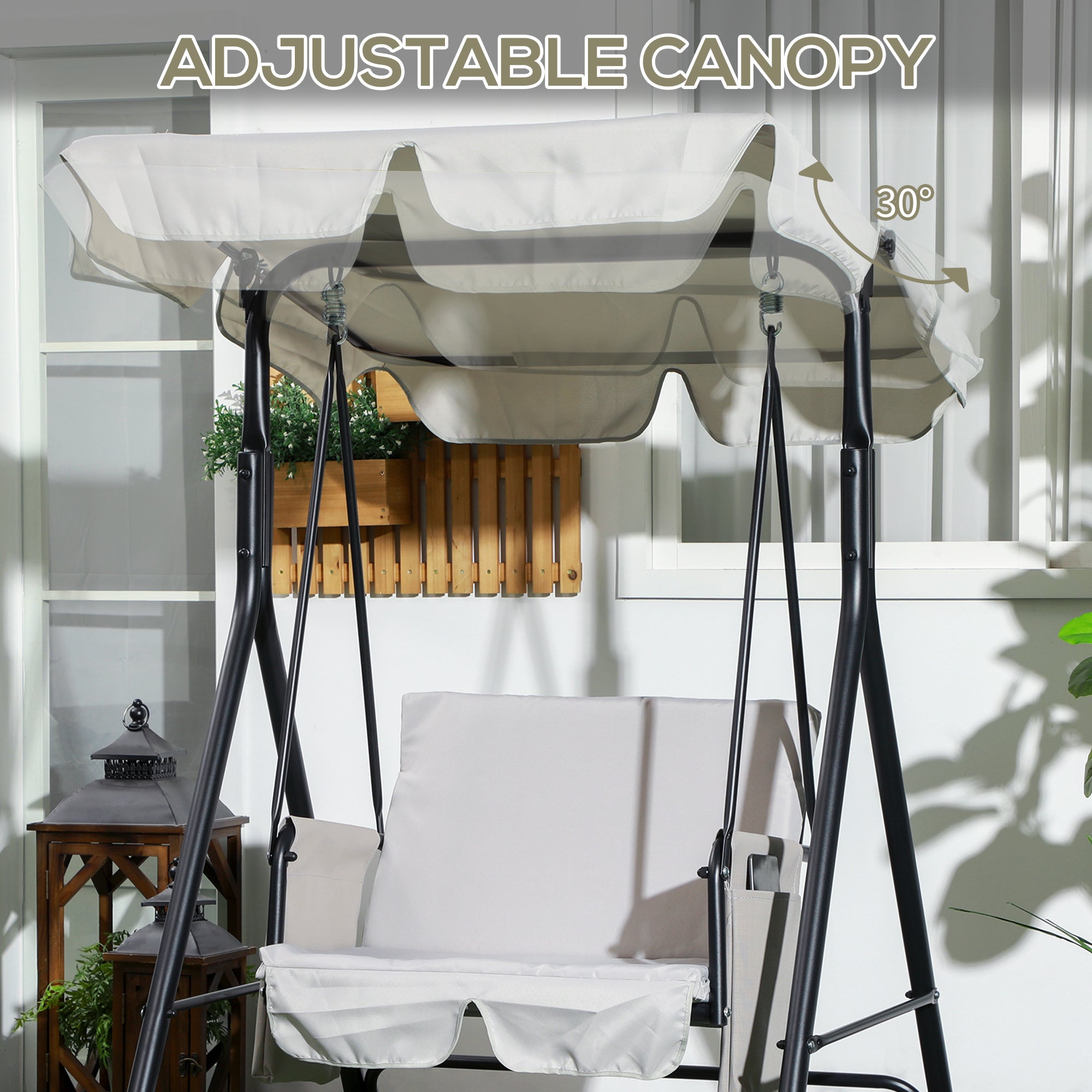 Outsunny 1-Seat Patio Swing Outdoor Porch Glider Adjustable Canopy Removable Cushions Garden Poolside