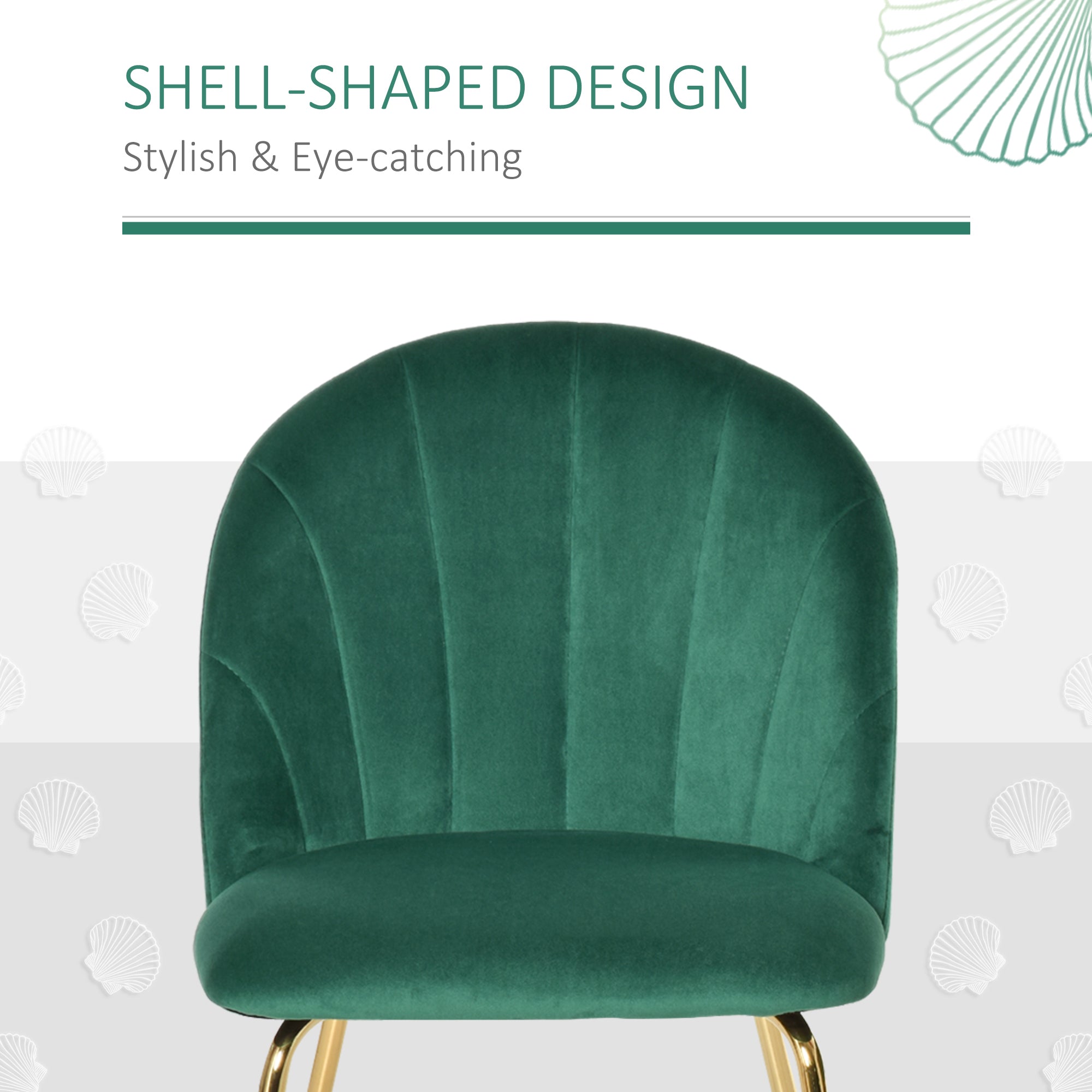 HOMCOM Green Velvet-Touch Fabric Modern Dining Accent Chairs Set of 2 with Gold Metal Legs