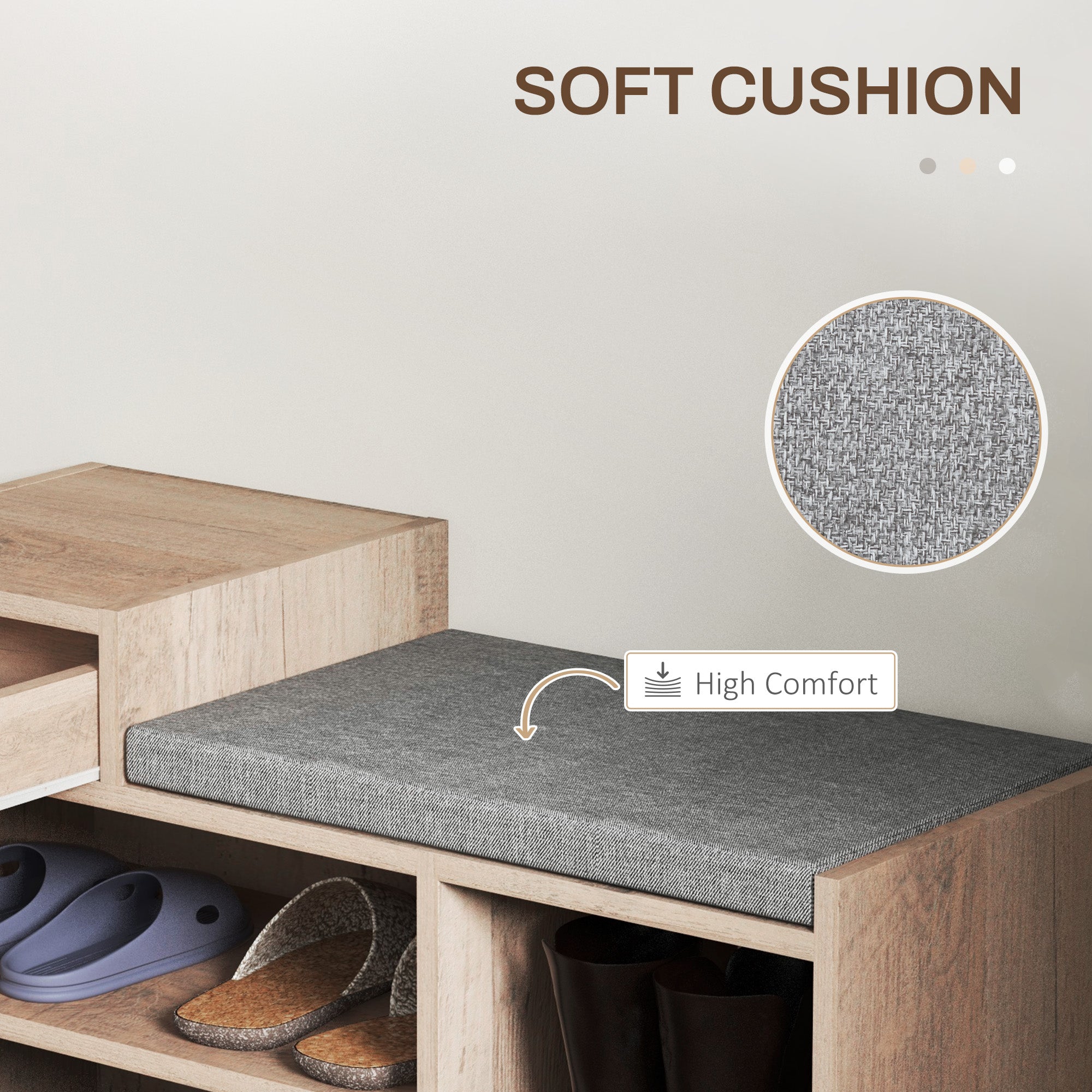 HOMCOM Upholstered Shoe Storage Bench, Hallway Shoe Storage with Seat, Drawer, 3 Open Shelves for Entryway, Grey