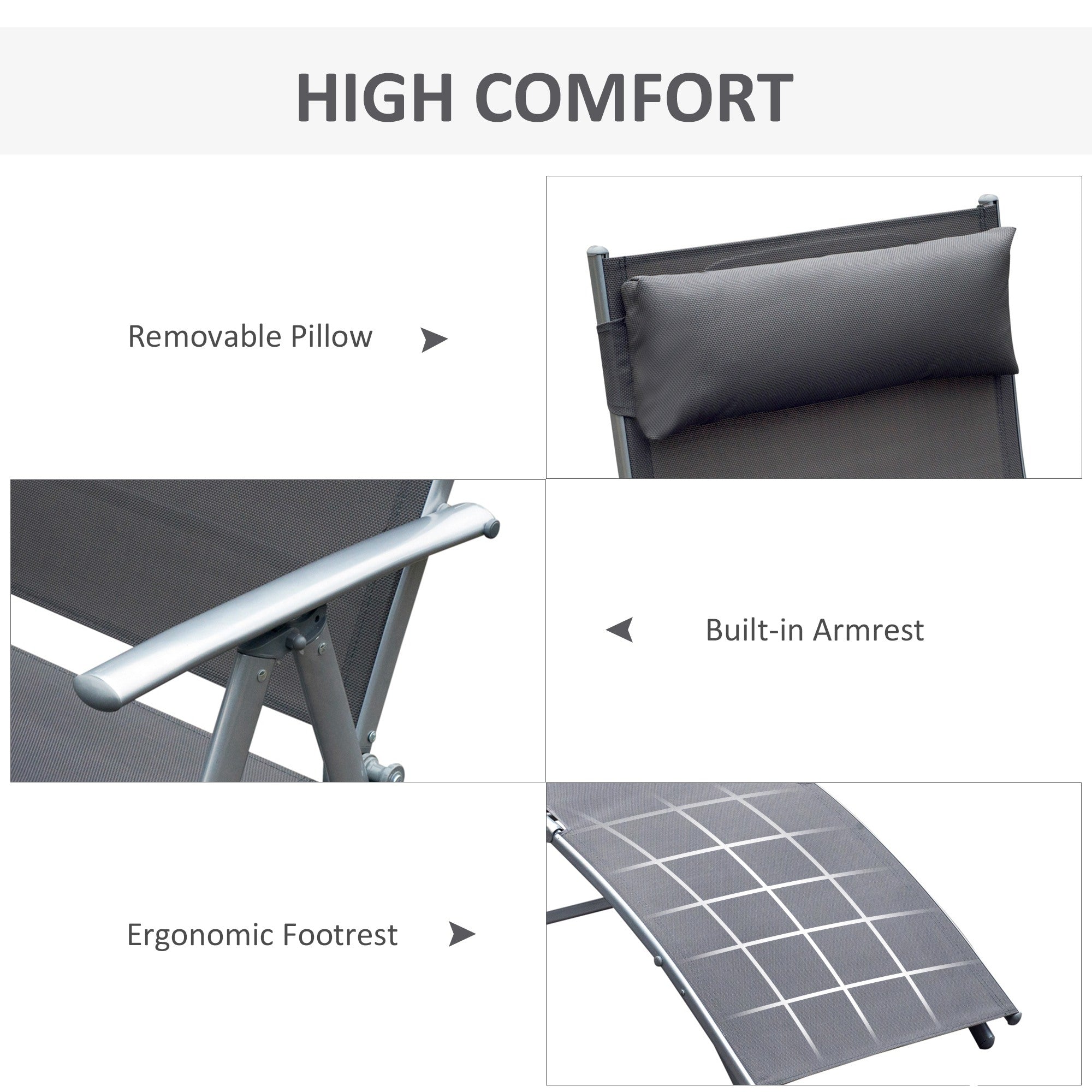 Outsunny Folding Patio Chaise Lounge Chair Recliner Adjustable Garden with Pillow Grey