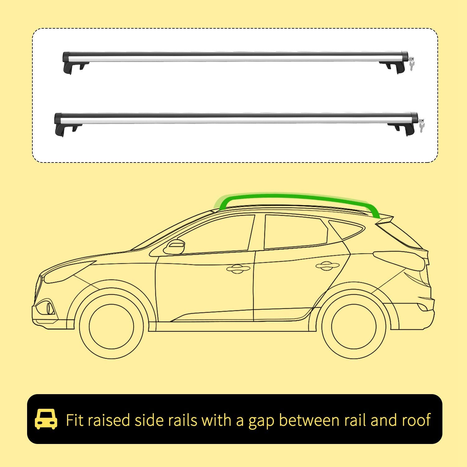 Outsunny Roof Top Aluminum Cross Bars - 2 PC Lockable Adjustable Luggage Rack, 49", Silver
