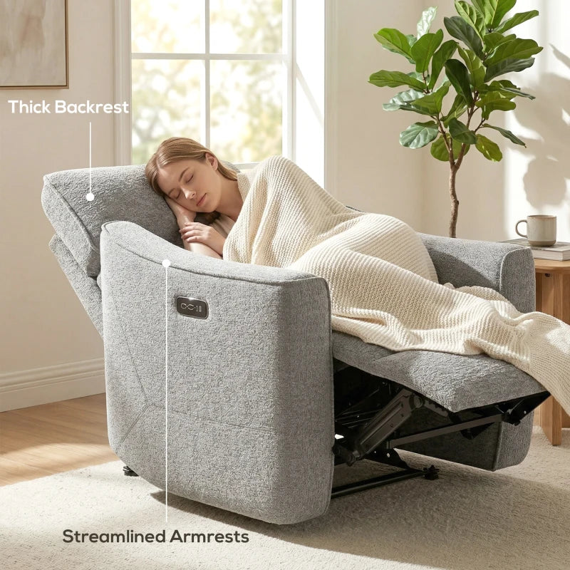 Power Recliner Chair, Linen-look Fabric Upholstered Recliner Chair with USB Ports, Footrest, Grey