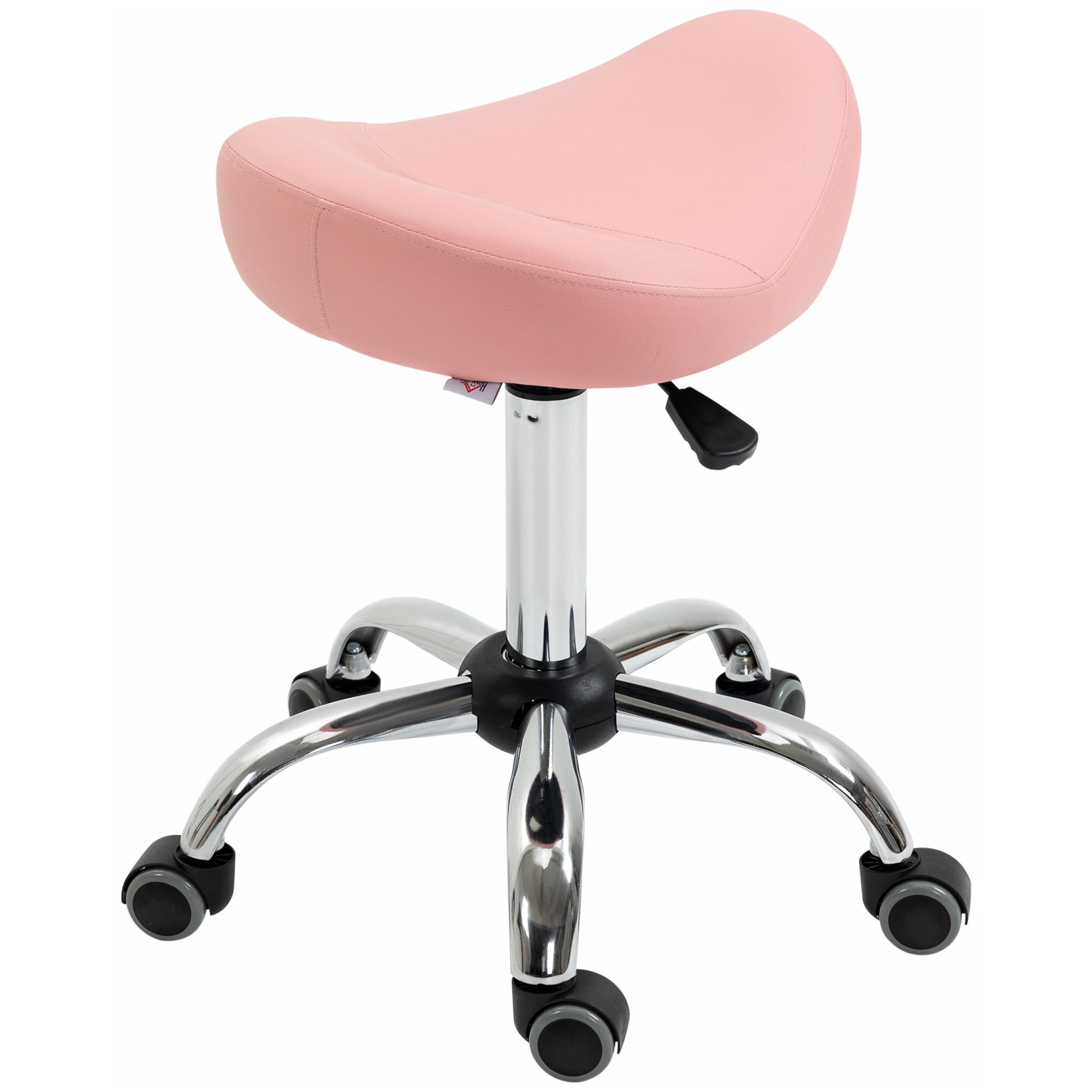 HOMCOM Saddle Stool Chic: Height Adjustable Rolling Salon Chair in Pink PU Leather for Massage, Spa, Clinic, Beauty, and Tattoo