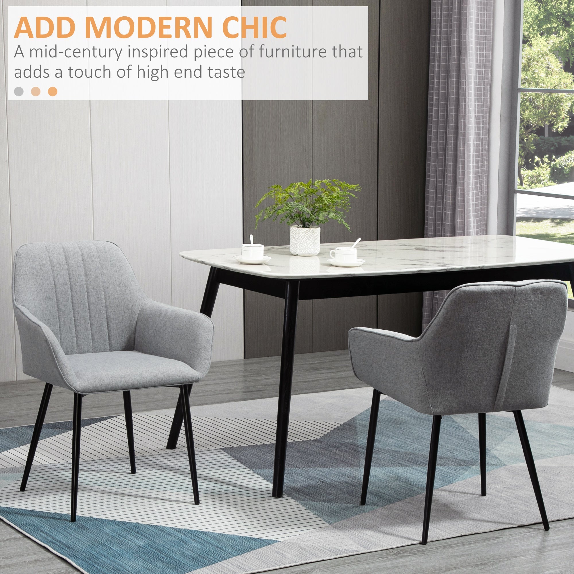 HOMCOM Dining Chairs Set of 2 Upholstered Linen Fabric Accent Chair Metal Legs Comfortable Seating Light Grey