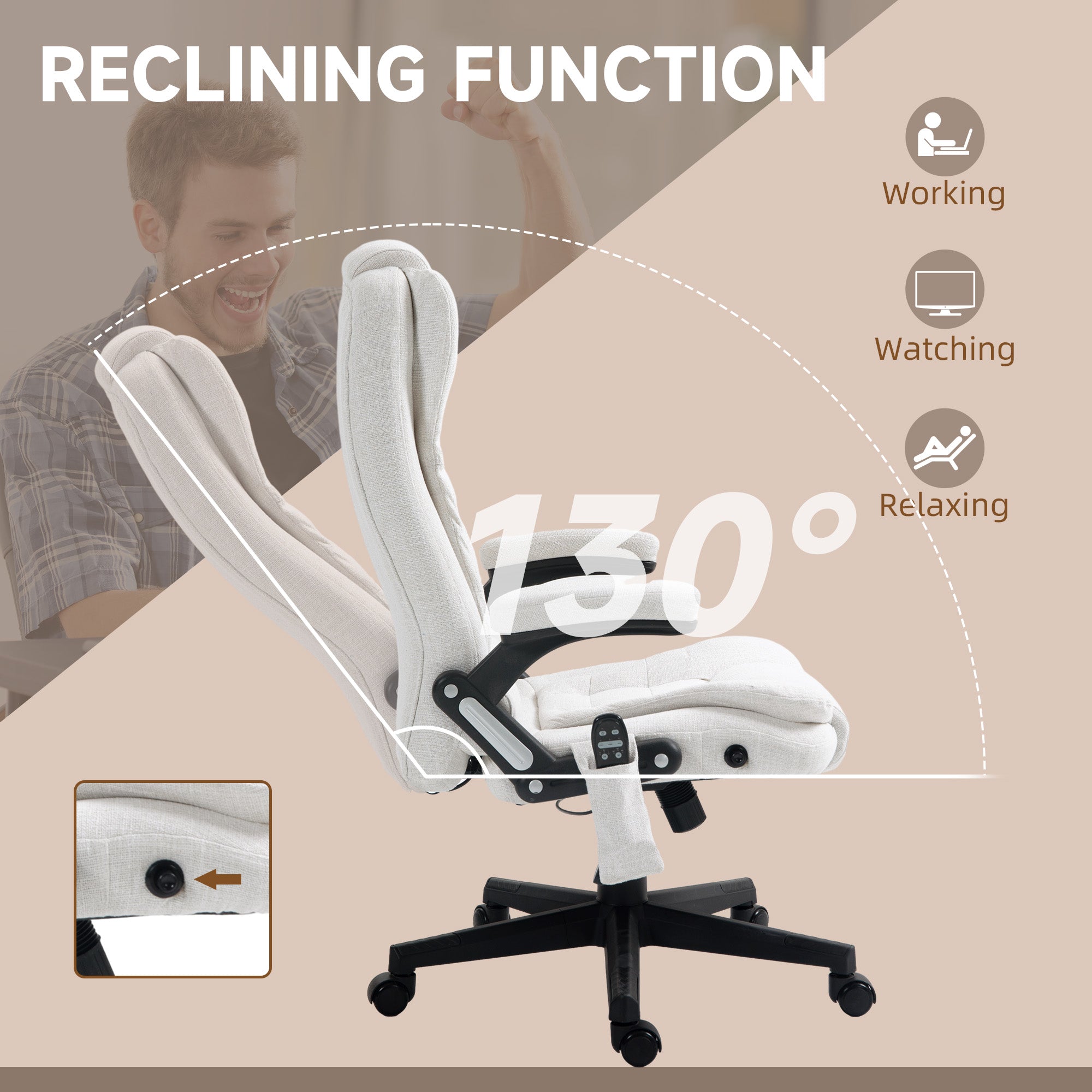 Vinsetto 6 Point Vibrating Massage Office Chair High Back Executive Chair with Reclining Back, Swivel Wheels, White